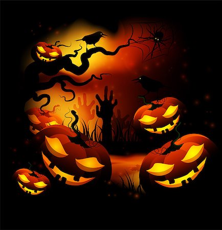simsearch:400-04284665,k - Halloween Funny Pumpkins At Night In The Forest Stock Photo - Budget Royalty-Free & Subscription, Code: 400-07304278