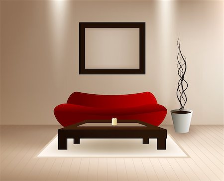 red carpet vector background - Modern Vector Interior with red sofa,  coffee table and frame for picture. AI EPS10.  File contains transparency effects and gradient mesh. Stock Photo - Budget Royalty-Free & Subscription, Code: 400-07304272