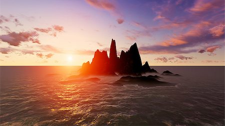 High quality render of a Rocky Island at the sunset Foto de stock - Royalty-Free Super Valor e Assinatura, Número: 400-07304443