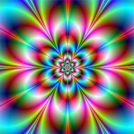 simsearch:400-06067180,k - Digital abstract fractal image with a psychedelic flower design in turquoise pink red and blue. Stock Photo - Budget Royalty-Free & Subscription, Code: 400-07304458