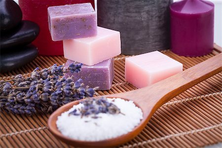 spa background - handmade lavender soap and bath salt wellness spa aroma objects Stock Photo - Budget Royalty-Free & Subscription, Code: 400-07304904