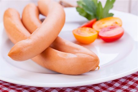 processed meat - tasty traditional pork sausages frankfurter snack food on table Stock Photo - Budget Royalty-Free & Subscription, Code: 400-07305033