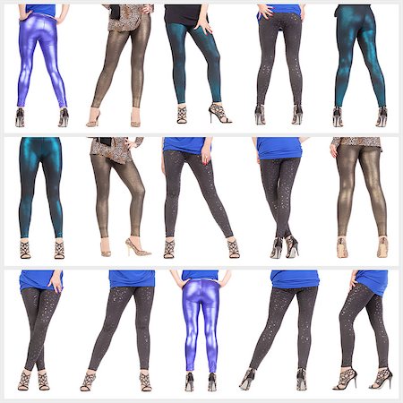 simsearch:400-04014965,k - Collage woman's sexy legs and buttocks clad in shimmering leggings and stilettos in a seductive stance on white background Photographie de stock - Aubaine LD & Abonnement, Code: 400-07305379