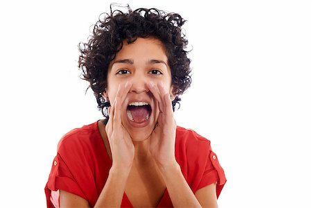 portrait screaming girl - Portrait of happy hispanic woman screaming and shouting at camera Stock Photo - Budget Royalty-Free & Subscription, Code: 400-07305520