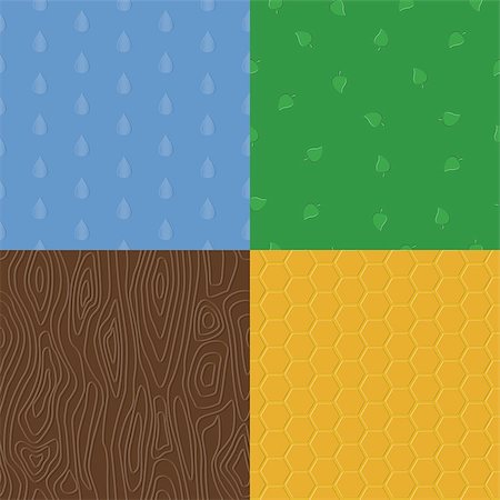 Vector organic embossed seamless patterns with natural elements - tree bark, raindrops, leaves and honeycomb Foto de stock - Royalty-Free Super Valor e Assinatura, Número: 400-07305664