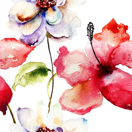 Floral seamless pattern, watercolor illustration Stock Photo - Budget Royalty-Free & Subscription, Code: 400-07305748