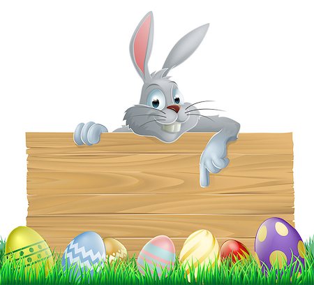 An Easter bunny rabbit wooden sign with painted chocolate Easter eggs Stock Photo - Budget Royalty-Free & Subscription, Code: 400-07305812