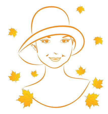 drawn images of maple leaves - Illustration abstract face autumn girl portrait - vector Stock Photo - Budget Royalty-Free & Subscription, Code: 400-07305957
