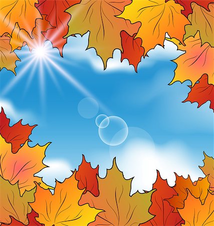 simsearch:400-05363894,k - Illustration autumn leaves maple, sky, clouds - vector Foto de stock - Super Valor sin royalties y Suscripción, Código: 400-07305959