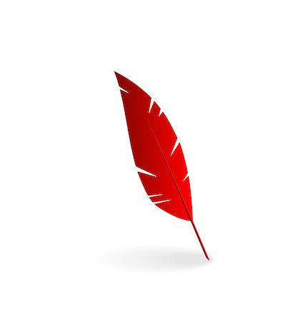 quill - Illustration red feather isolated on white background - vector Stock Photo - Budget Royalty-Free & Subscription, Code: 400-07306029