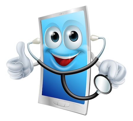 Illustration of a mobile phone character holding a stethoscope Stock Photo - Budget Royalty-Free & Subscription, Code: 400-07306417