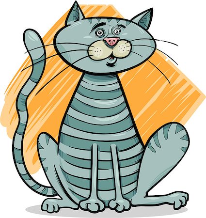 simsearch:400-07107324,k - Cartoon Drawing Illustration of Sitting Gray Tabby Cat Stock Photo - Budget Royalty-Free & Subscription, Code: 400-07306436