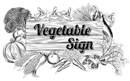 simsearch:400-05238383,k - A vintage retro woodcut print or etching style vegetable wooden sign illustration Stock Photo - Budget Royalty-Free & Subscription, Code: 400-07306551