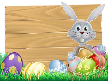 easter rabbit vector - Easter wood sign with the Easter bunny and decorated Easter eggs Stock Photo - Budget Royalty-Free & Subscription, Code: 400-07306553