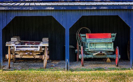 simsearch:400-05102252,k - Two old horse-drawn carts in a shed on a farm Stock Photo - Budget Royalty-Free & Subscription, Code: 400-07306581