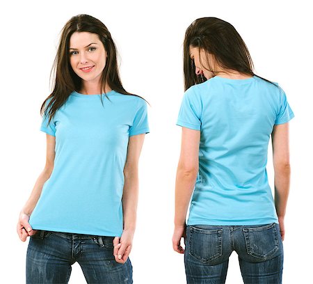 simsearch:400-07748288,k - Photo of a beautiful brunette woman with blank light blue shirt. Ready for your design or artwork. Stock Photo - Budget Royalty-Free & Subscription, Code: 400-07306713