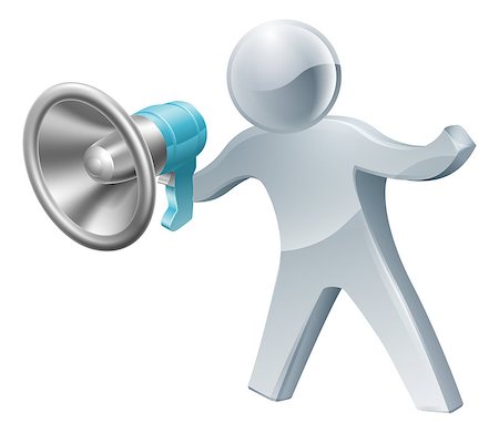 An illustration of a cute silver person shouting into megaphone or bullhorn. Stock Photo - Budget Royalty-Free & Subscription, Code: 400-07307424