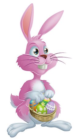 simsearch:400-07307426,k - A pink Easter bunny rabbit with a basket of Easter eggs Stock Photo - Budget Royalty-Free & Subscription, Code: 400-07307426
