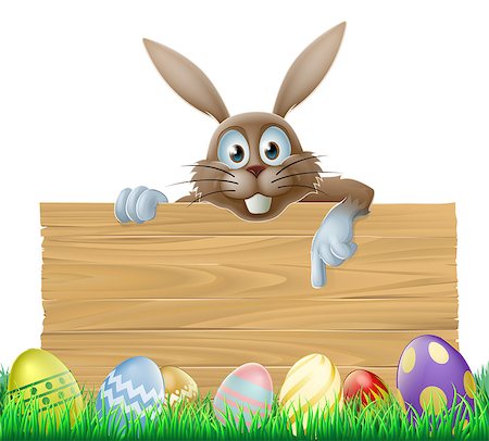 rabbit illustration - An Easter bunny wooden sign with painted Easter eggs Stock Photo - Budget Royalty-Free & Subscription, Code: 400-07307421