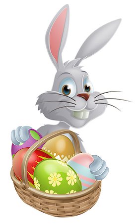 A white Easter bunny rabbit with a basket of chocolate Easter eggs Photographie de stock - Aubaine LD & Abonnement, Code: 400-07307422