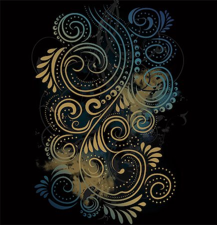 Design black, blue and gold vector ornate background Stock Photo - Budget Royalty-Free & Subscription, Code: 400-07307518