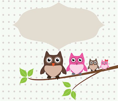 vector cute owl family card Stock Photo - Budget Royalty-Free & Subscription, Code: 400-07307639