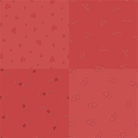 Vector embossed red hearts, love, I-love-you and two coupled hearts seamless pattern, collected in a kit Foto de stock - Royalty-Free Super Valor e Assinatura, Número: 400-07307763