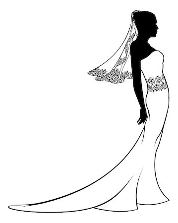 An illustration of a bride in her wedding dress in silhouette Stock Photo - Budget Royalty-Free & Subscription, Code: 400-07307908
