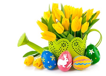 simsearch:400-07306161,k - easter eggs with yellow tulips in watering can isolated on white background Foto de stock - Super Valor sin royalties y Suscripción, Código: 400-07307924