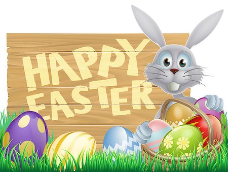 simsearch:400-07307426,k - Easter wood sign reading Happy Easter with the Easter bunny and decorated Easter eggs Stock Photo - Budget Royalty-Free & Subscription, Code: 400-07307987