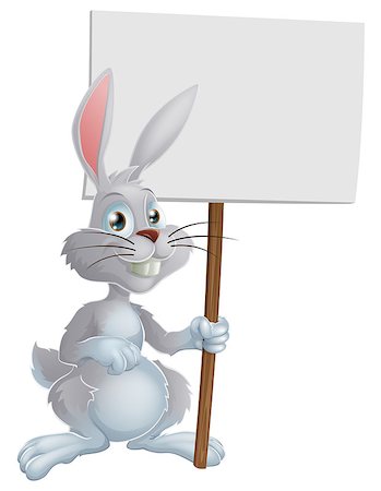 simsearch:400-07307426,k - A cute cartoon white Easter bunny rabbit holding a sign Stock Photo - Budget Royalty-Free & Subscription, Code: 400-07307992
