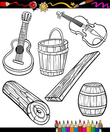 simsearch:400-07055408,k - Coloring Book or Page Cartoon Illustration Set of Black and White Wooden Objects for Children Photographie de stock - Aubaine LD & Abonnement, Code: 400-07308024