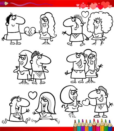 simsearch:400-06523060,k - Valentines Day and Love Themes Collection Set of Black and White Cartoon Illustrations with Couples Romancing for Coloring Book Stock Photo - Budget Royalty-Free & Subscription, Code: 400-07308050