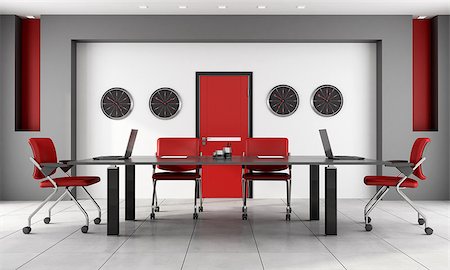 Contemporary boardroom withred and black furniture- rendering Stock Photo - Budget Royalty-Free & Subscription, Code: 400-07308085