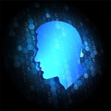 simsearch:400-07472751,k - Blue Profile of Human Head on Dark Digital Background. Stock Photo - Budget Royalty-Free & Subscription, Code: 400-07308219