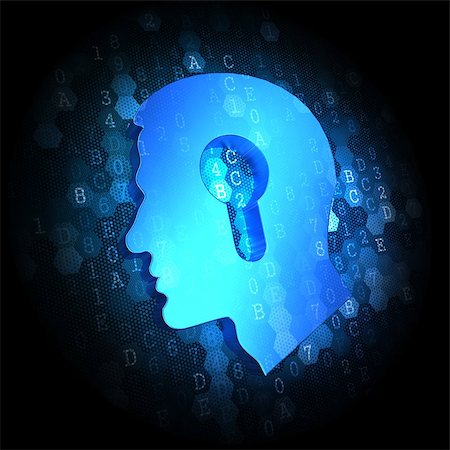 simsearch:400-07472751,k - Blue Profile of Head with a Keyhole Icon on Dark Digital Background. Stock Photo - Budget Royalty-Free & Subscription, Code: 400-07308224
