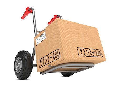 Blank Cardboard Box on Hand Truck on White Background. Stock Photo - Budget Royalty-Free & Subscription, Code: 400-07308245