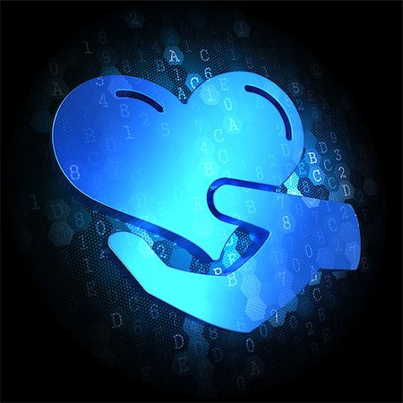 simsearch:400-07098062,k - Blue Icon of Heart in the Hand on Dark Digital Background. Stock Photo - Budget Royalty-Free & Subscription, Code: 400-07308275