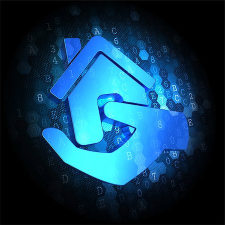 simsearch:400-08955759,k - Blue Home in Hand Icon on Dark Digital Background. Photographie de stock - Aubaine LD & Abonnement, Code: 400-07308292