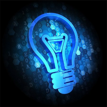 Blue Light Bulb Icon on Dark Digital Background. Stock Photo - Budget Royalty-Free & Subscription, Code: 400-07308293