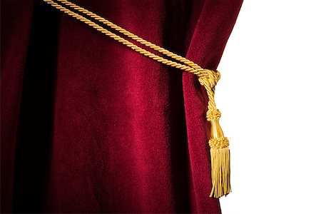 simsearch:400-09154476,k - Red velvet curtain with tassel. Close up white isolated curtain Stock Photo - Budget Royalty-Free & Subscription, Code: 400-07308307