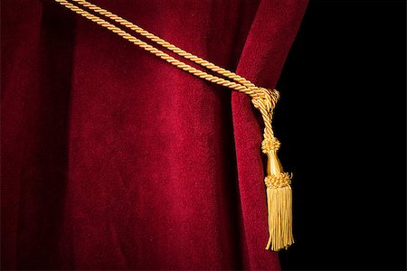 simsearch:400-07682178,k - Red velvet curtain with tassel. Close up black isolated curtain Photographie de stock - Aubaine LD & Abonnement, Code: 400-07308308