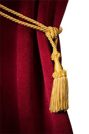 Red velvet curtain with tassel. Close up white isolated curtain Stock Photo - Budget Royalty-Free & Subscription, Code: 400-07308311