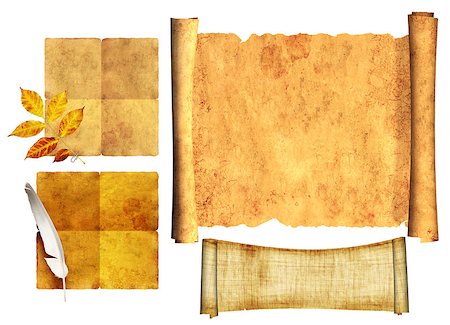 simsearch:400-04092861,k - Collection scrolls of old parchment. Objects isolated over white background Fotografie stock - Microstock e Abbonamento, Codice: 400-07308406