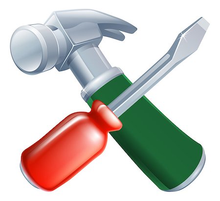 simsearch:640-02950999,k - Crossed screwdriver and hammer tools icon of cartoon tools crossed, construction or DIY or service concept Photographie de stock - Aubaine LD & Abonnement, Code: 400-07308428