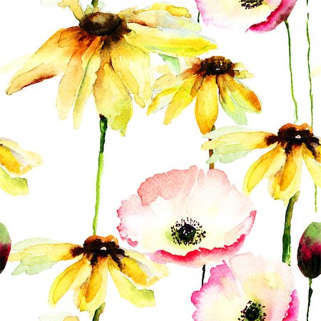 simsearch:400-07245386,k - Seamless pattern with flowers, watercolor illustration Stockbilder - Microstock & Abonnement, Bildnummer: 400-07308492