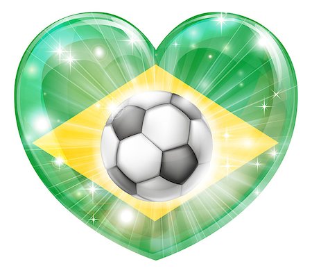simsearch:400-09097931,k - Brazil soccer football ball flag love heart concept with the Brazilian flag in a heart shape and a soccer ball flying out Fotografie stock - Microstock e Abbonamento, Codice: 400-07308520