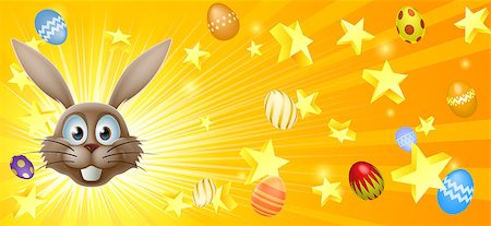 simsearch:400-07307426,k - Easter bunny and eggs banner background with the Easter bunnies face in the centre and eggs and stars Stock Photo - Budget Royalty-Free & Subscription, Code: 400-07308523