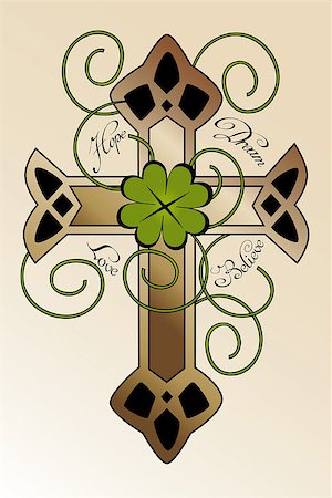 design cards about hope and faith - Tattoo design with hand drawn Irish cross, four-leaf clover and hand written text "hope, dream, love, believe" - beautiful illustration Photographie de stock - Aubaine LD & Abonnement, Code: 400-07308656