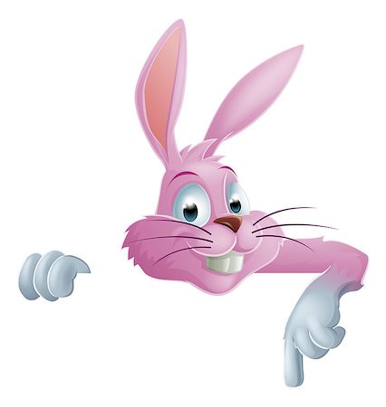 simsearch:400-07307426,k - A cartoon pink Easter bunny rabbit on top of a sign pointing down at the message Stock Photo - Budget Royalty-Free & Subscription, Code: 400-07308687